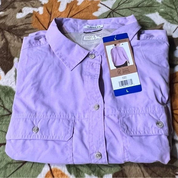 ❤️Eddie Bauer Lavender Button-Down Shirt NWT size L - Picture 5 of 16